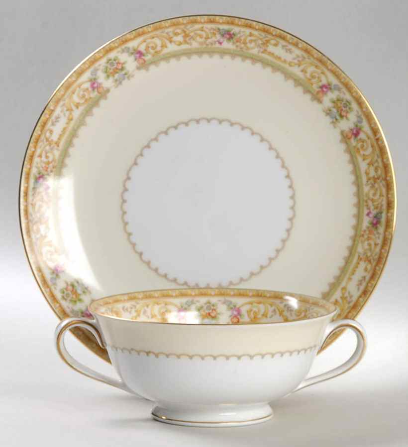 Lebrun Footed Cream Soup Bowl & Saucer Set by Noritake-1