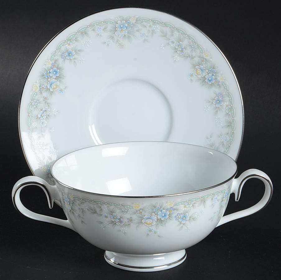 Limerick Footed Cream Soup Bowl & Cup Saucer Set by Noritake-1