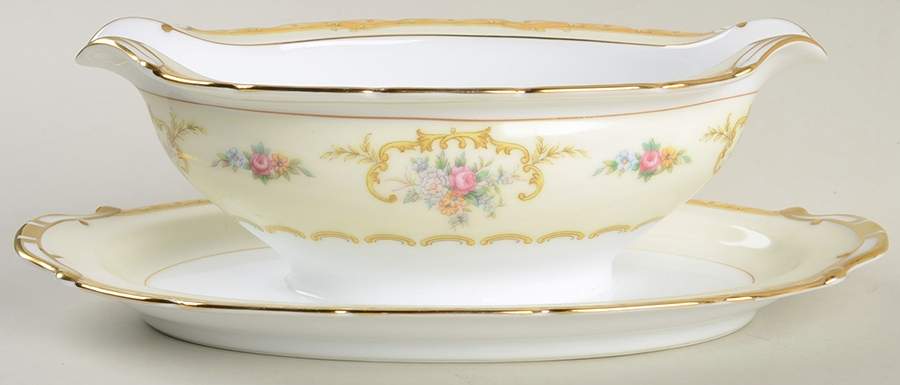 Lotus Gravy Boat with Attached Underplate by Noritake-1