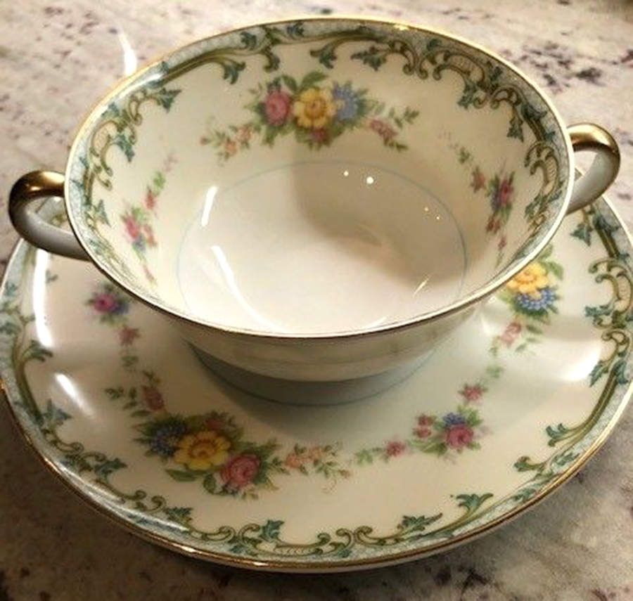 Lucia Footed Cream Soup Bowl & Saucer Set by Noritake-1