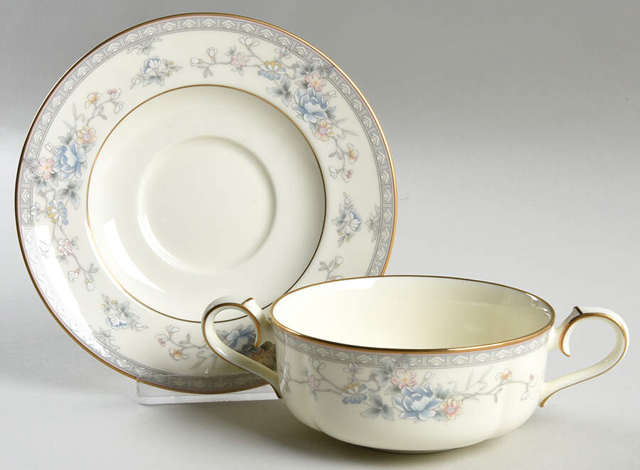 Mandarin Garden Flat Cream Soup Bowl & Cup Saucer Set by Noritake-1