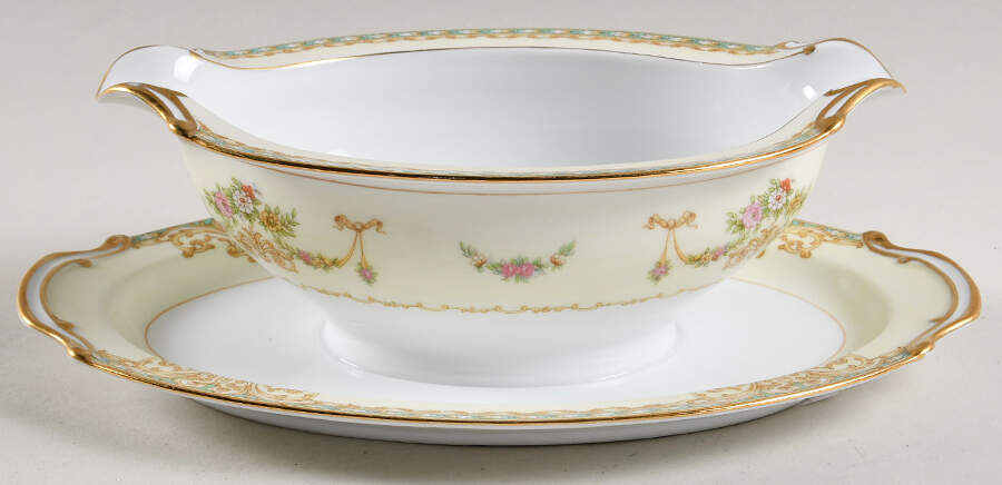 Magnolia Gravy Boat with Attached Underplate by Noritake-1