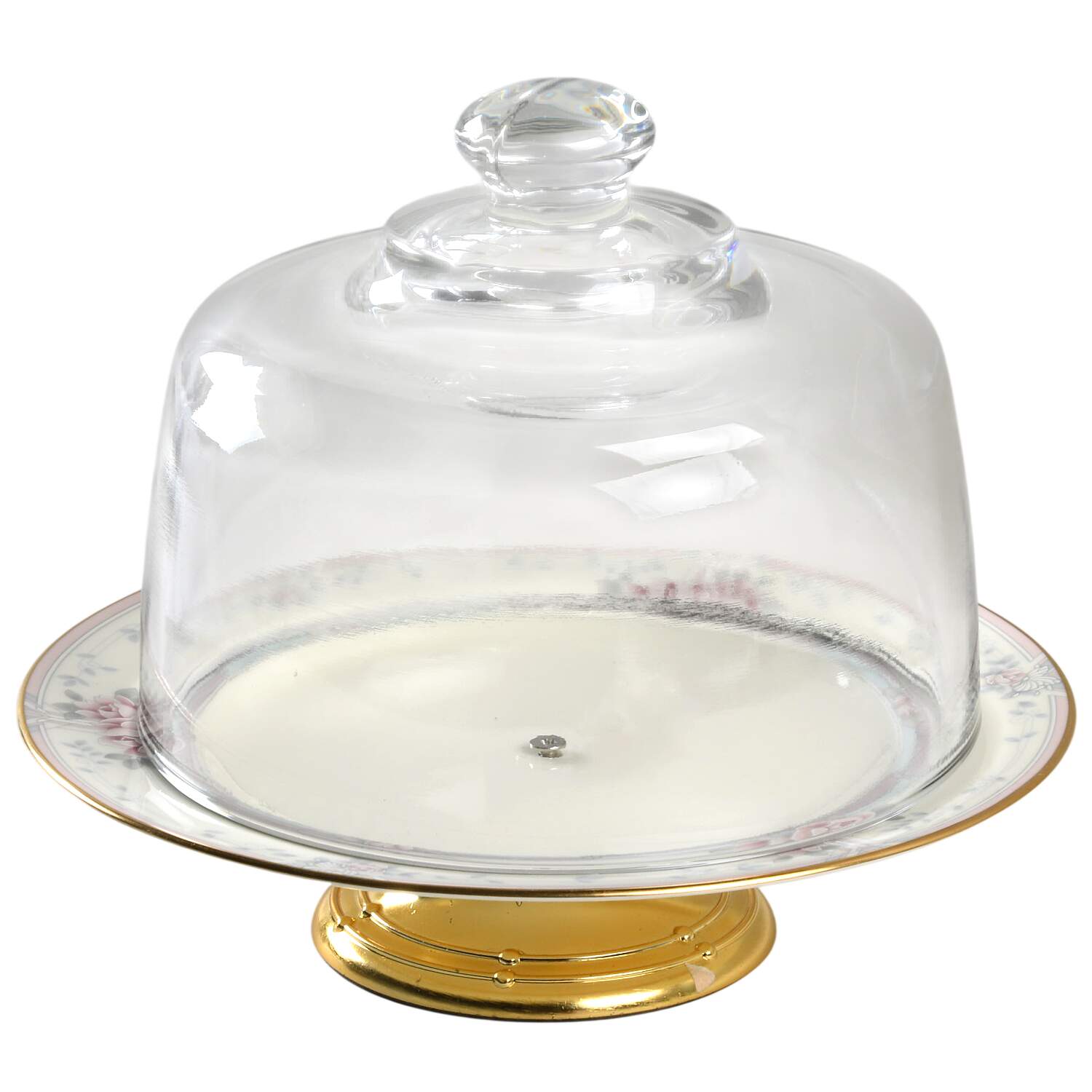 Magnificence 6 1/2"-7 1/2" Footed Cheese Plate w/ Glass Dome HC by Noritake-1