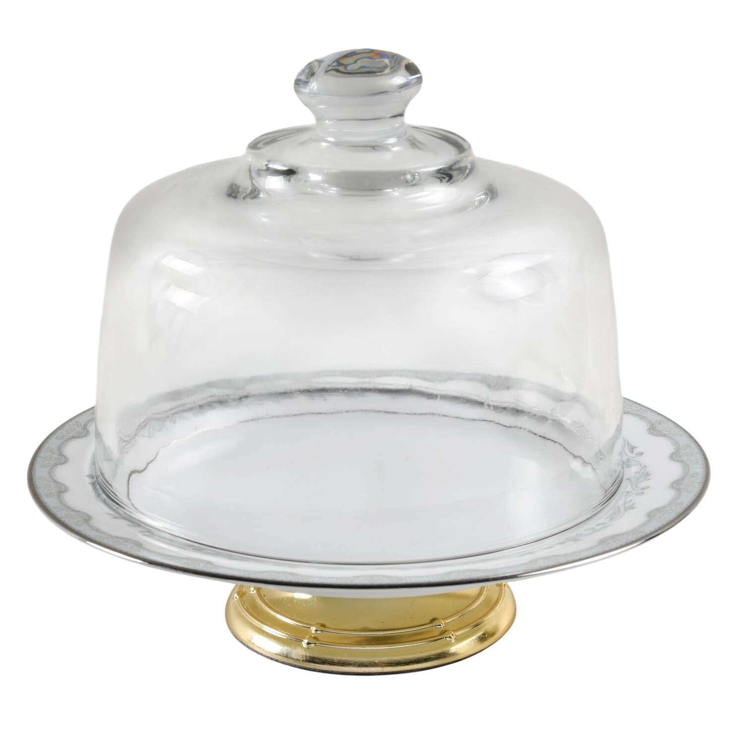 Margaret 6 1/2"-7 1/2" Footed Cheese Plate w/ Glass Dome HC by Noritake-1