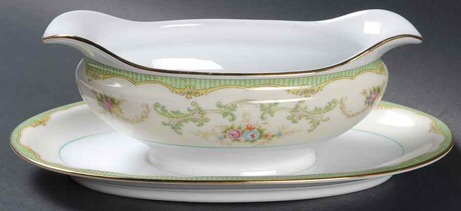 Marlene Green Gravy Boat with Attached Underplate by Noritake-1