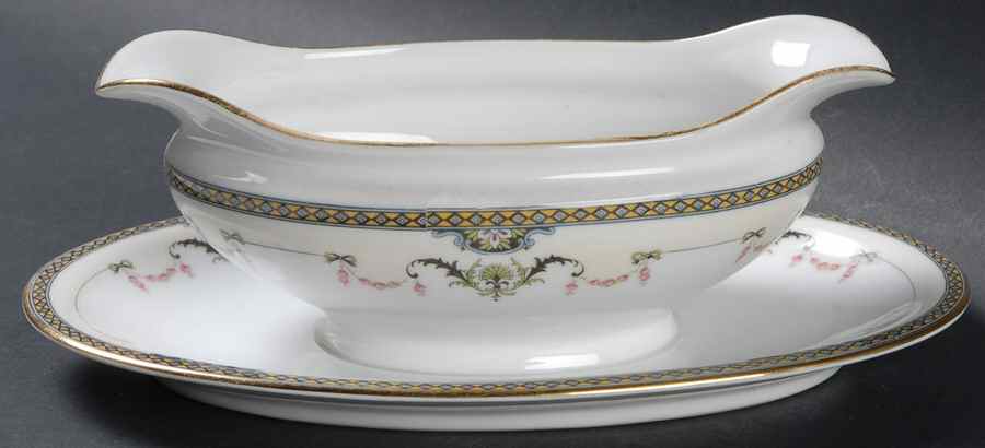 Mayfair (Gold Trim) Gravy Boat with Attached Underplate by Noritake-1