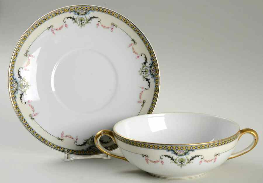 Mayfair (Gold Trim) Flat Cream Soup Bowl & Saucer Set by Noritake-1