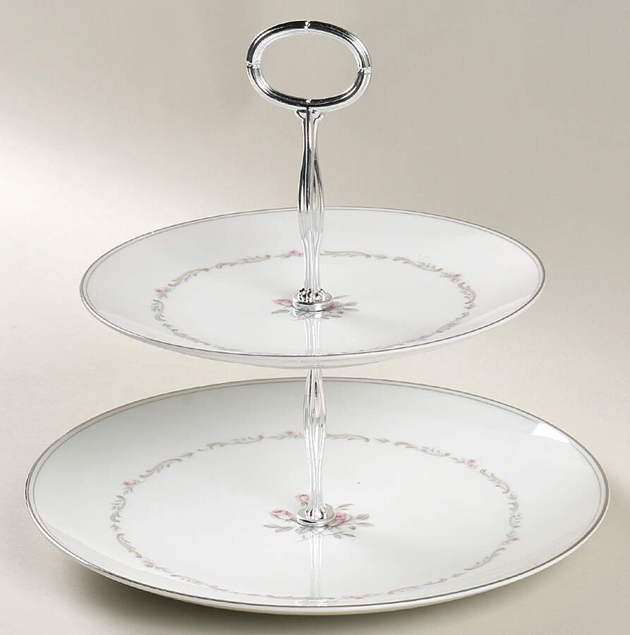 Mayfair (Platinum Trim) 6 5/8"-10"  2 Tiered Serving Tray (Dp, Sp) HC by Noritake-1