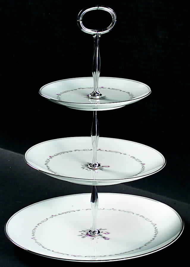 Mayfair (Platinum Trim) 13 7/8"-14 1/4" 3-Tiered Serving Tray(DP,SP,BB) HC by Noritake-1
