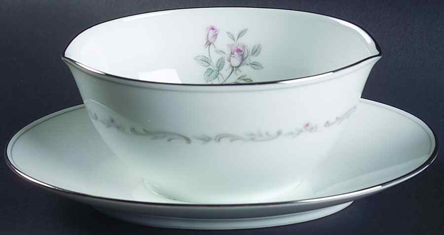 Mayfair (Platinum Trim) Gravy Boat with Attached Underplate by Noritake-1