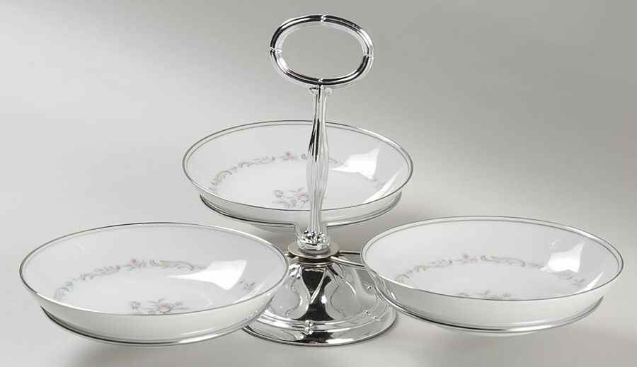 Mayfair (Platinum Trim) 7" x 12" 3-Part Relish & Metal Stand (FR) HC by Noritake-1