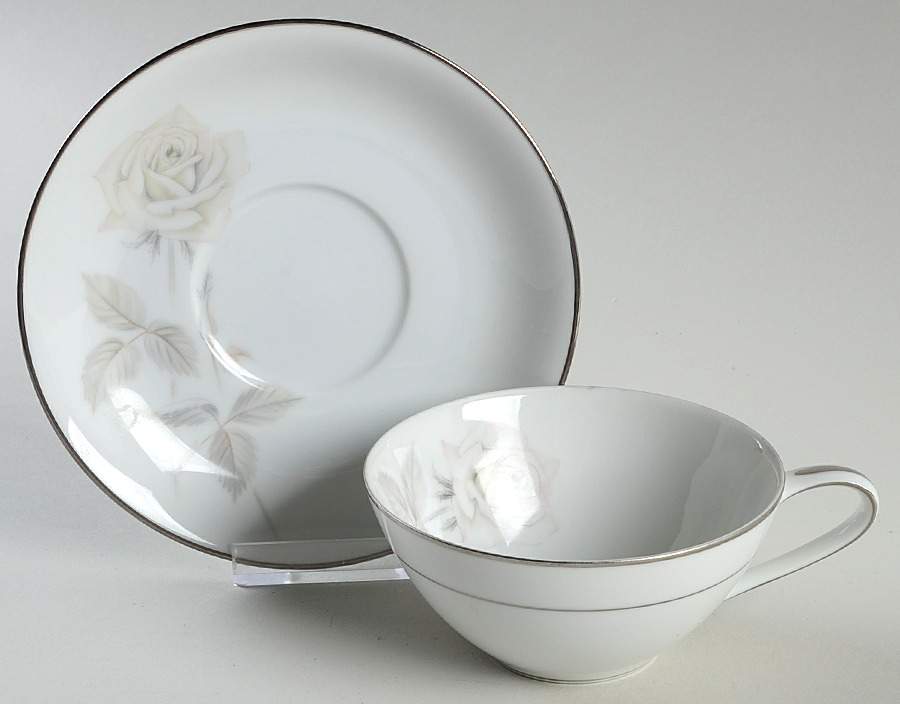 Melrose (Platinum Coupe) Flat Cup & Saucer Set by Noritake-1