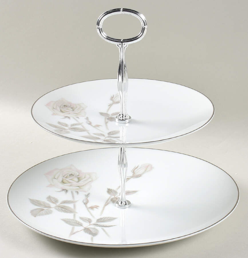 Melrose (Platinum Coupe) 6 5/8"-10"  2 Tiered Serving Tray (Dp, Sp) HC by Noritake-1