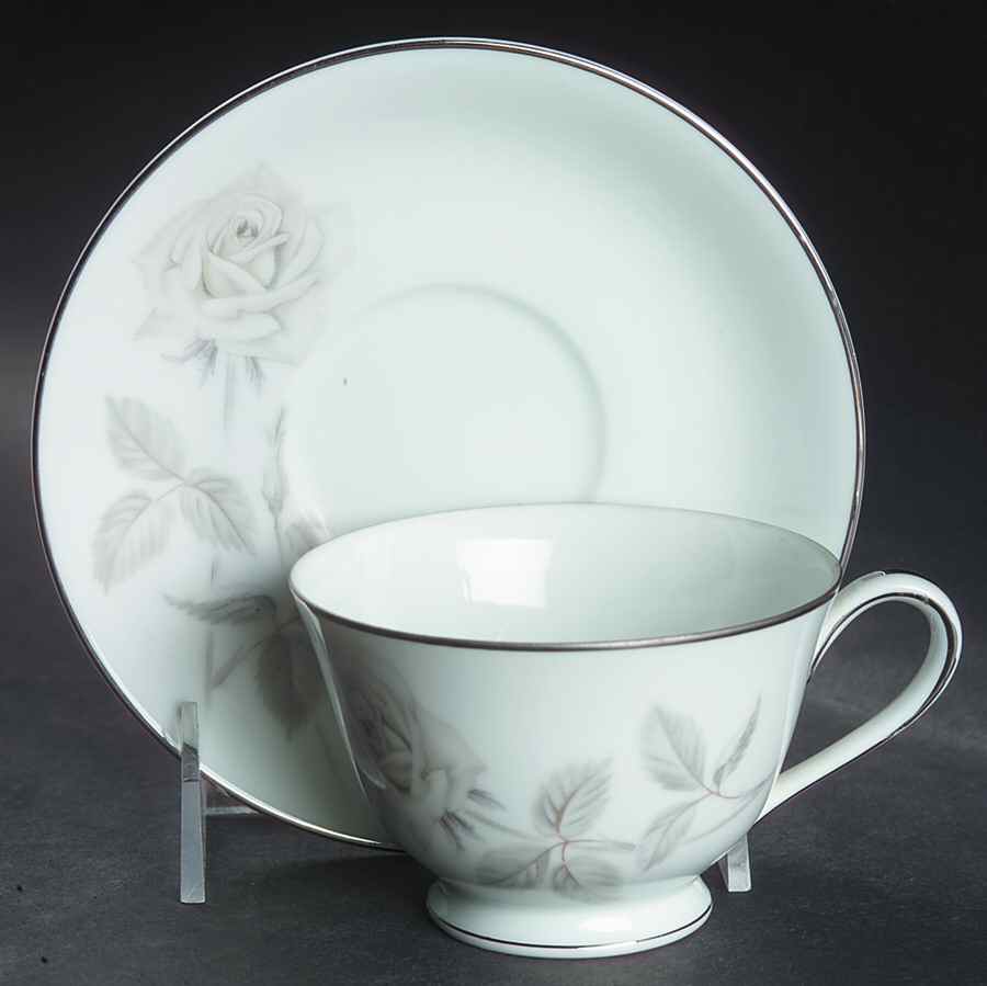 Melrose (Platinum Coupe) Footed Cup & Saucer Set by Noritake-1