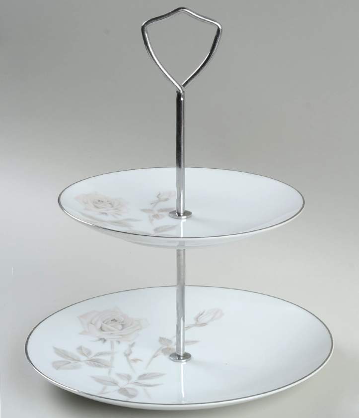 Melrose (Platinum Coupe) 2-Tiered Serving Tray (Salad & Bread/Butter Plate) by Noritake-1