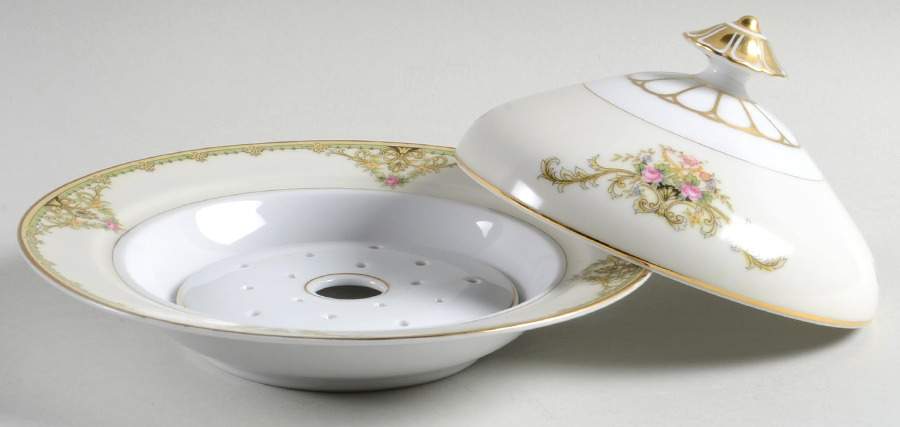 Milford (Patent 89486 or No #) Round Covered Butter with Strainer by Noritake-1