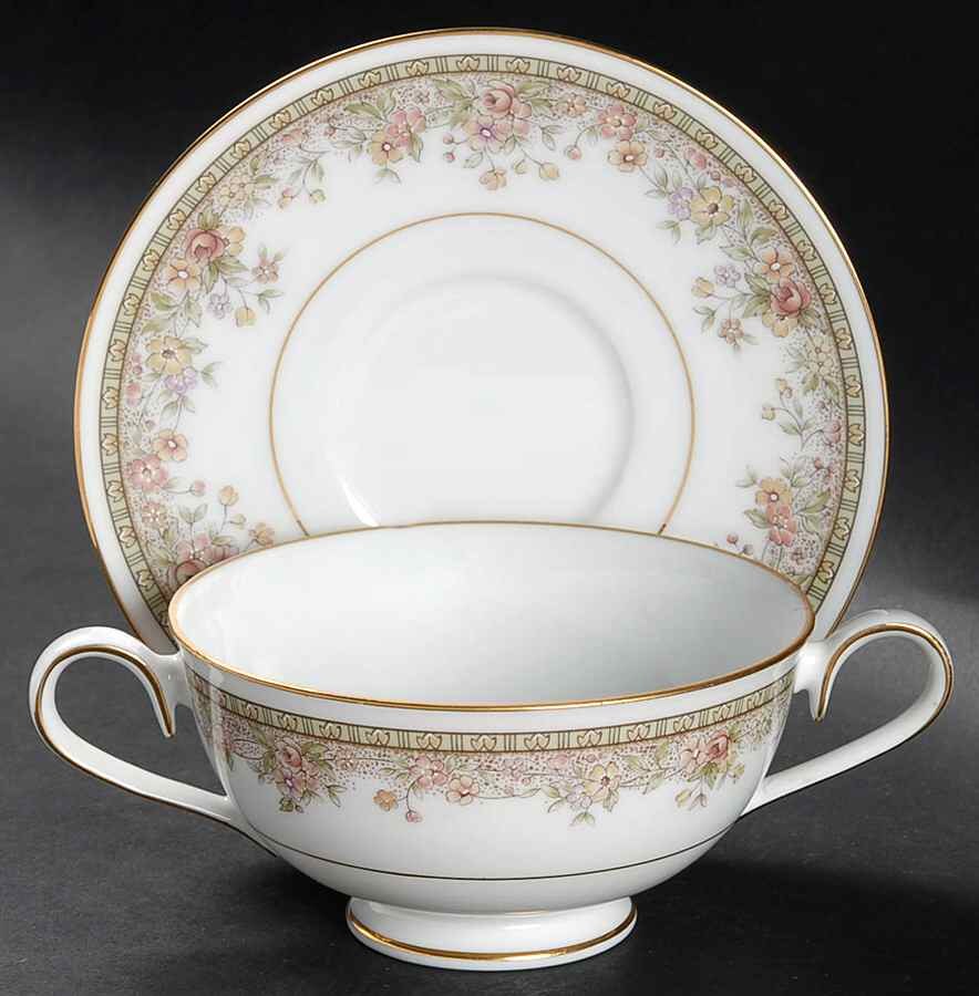 Morning Jewel Footed Cream Soup Bowl & Cup Saucer Set by Noritake-1