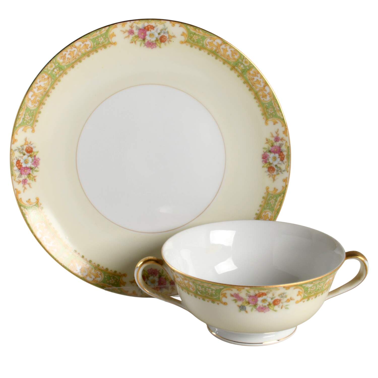 Mystery #102 Footed Cream Soup Bowl & Saucer Set by Noritake-1