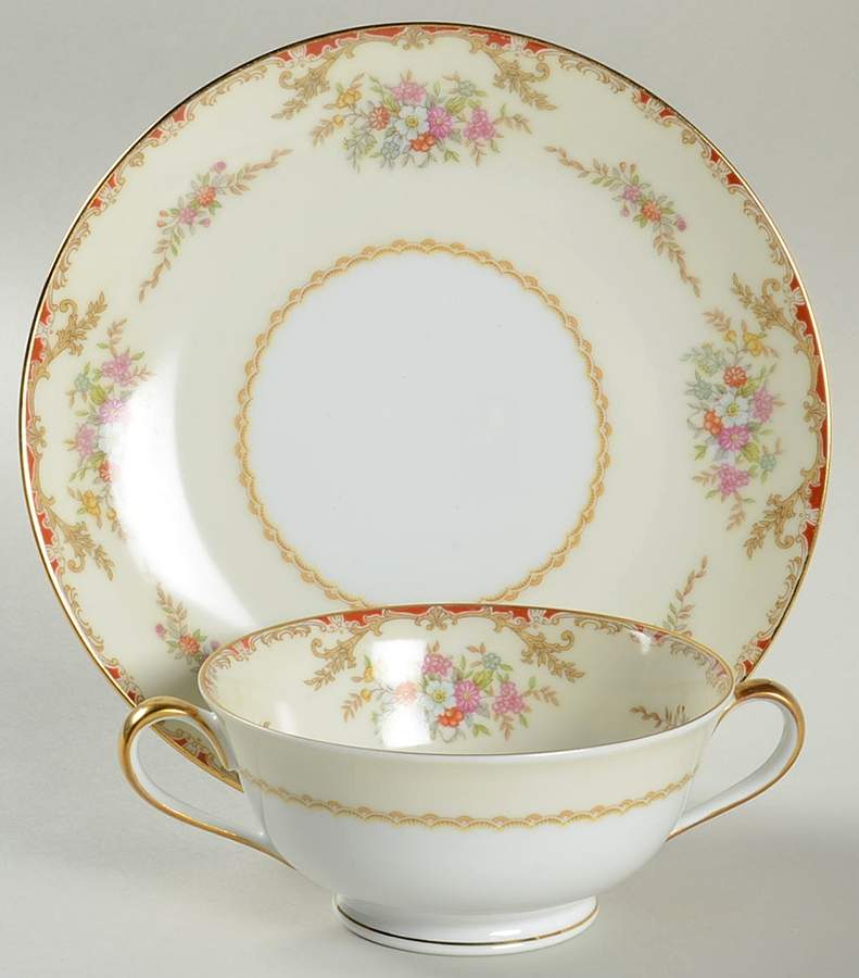 Mystery #110 Footed Cream Soup Bowl & Saucer Set by Noritake-1