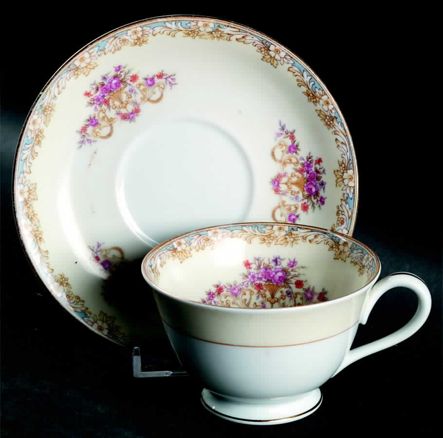 Mystery #114 Blue Footed Cup & Saucer Set by Noritake-1