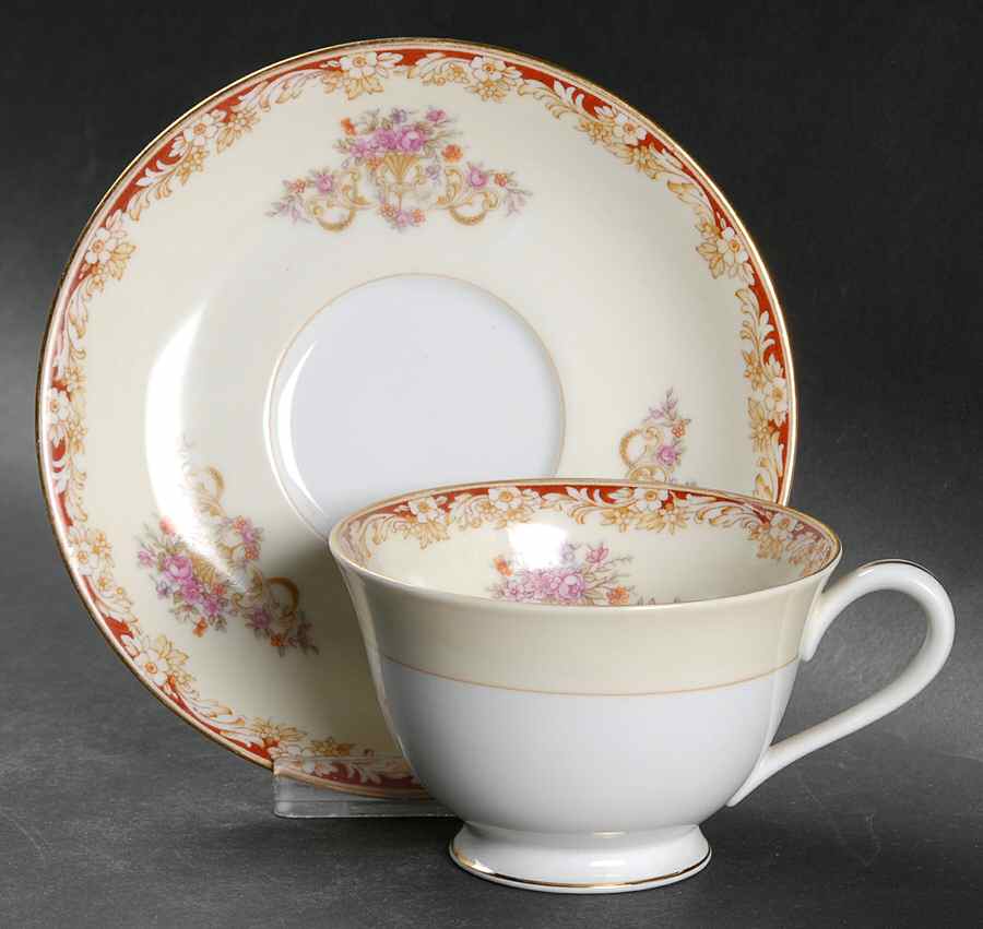 Mystery #114 Burgundy Footed Cup & Saucer Set by Noritake-1