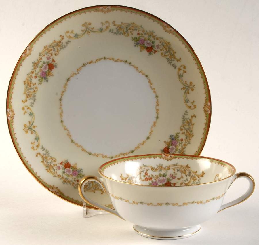 Mystery #145 Footed Cream Soup Bowl & Saucer Set by Noritake-1