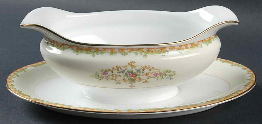 Mystery #157 Gravy Boat with Attached Underplate by Noritake-1