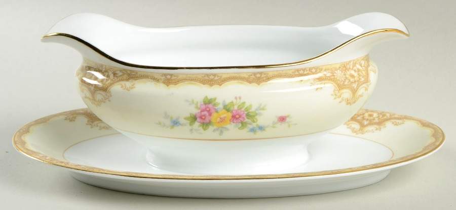Mystery #158 Gravy Boat with Attached Underplate by Noritake-1