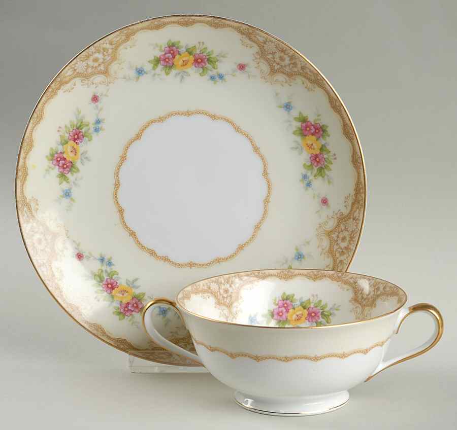 Mystery #158 Footed Cream Soup Bowl & Saucer Set by Noritake-1