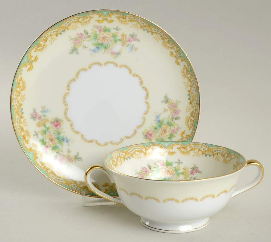 Mystery #160 Footed Cream Soup Bowl & Saucer Set by Noritake-1