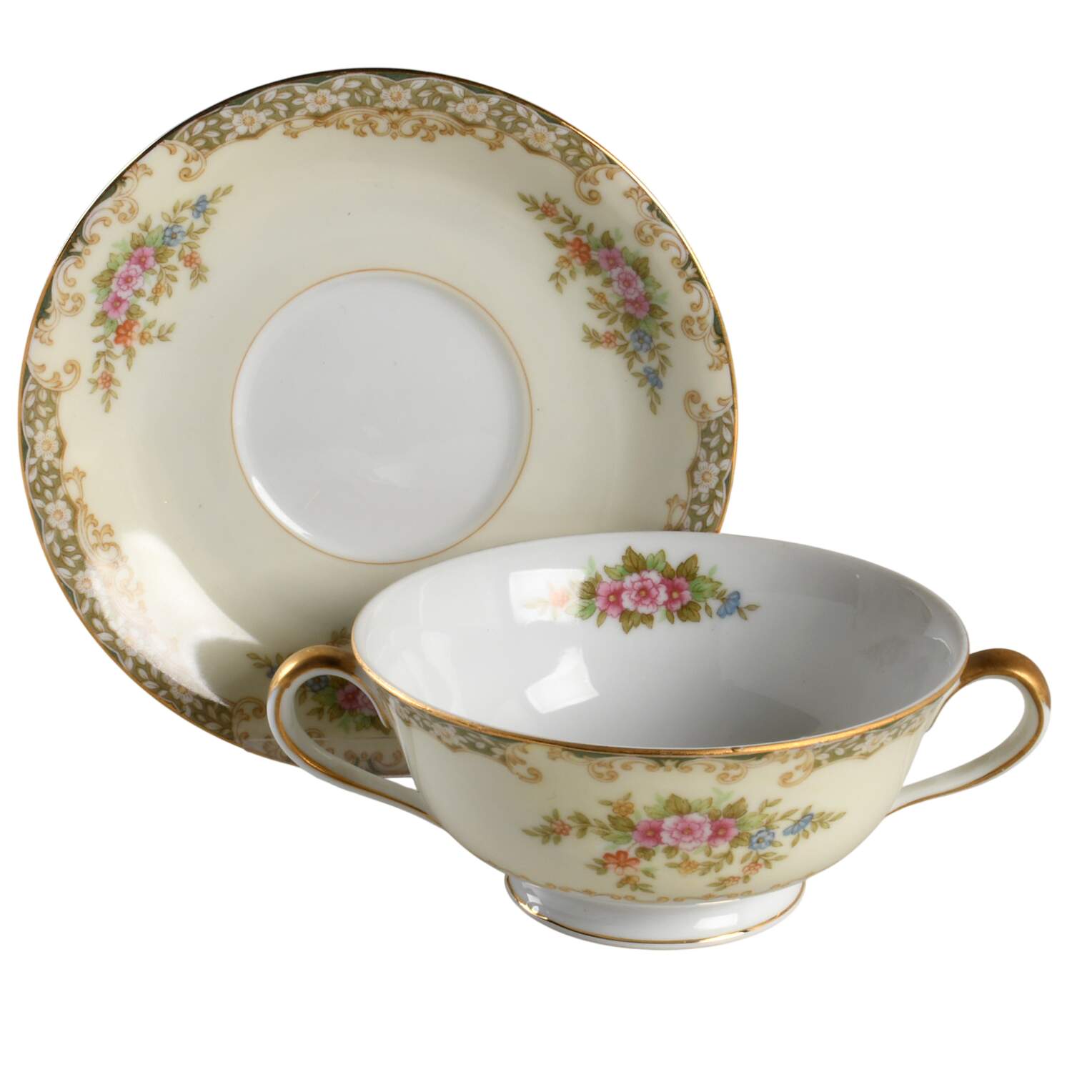 Mystery #162 Footed Cream Soup Bowl & Saucer Set by Noritake-1