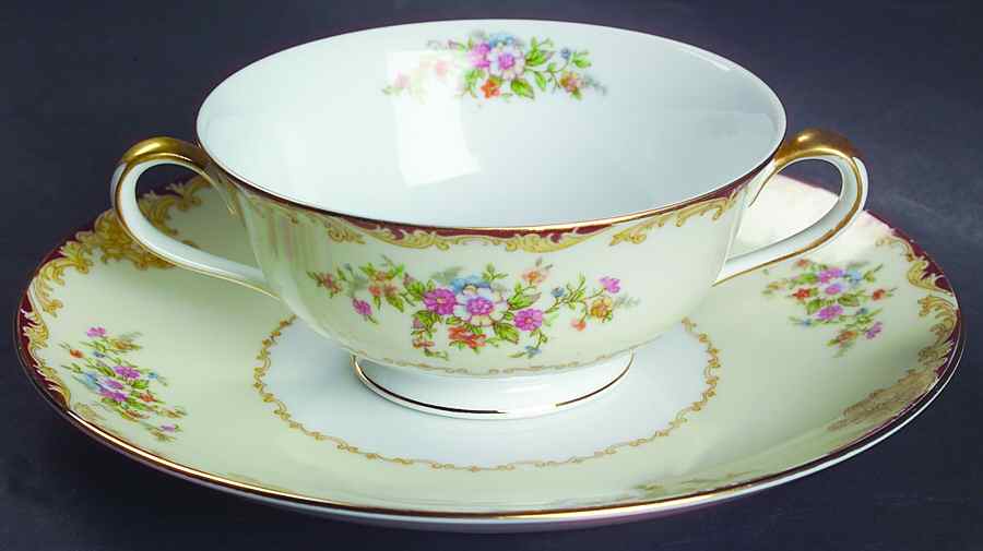 Mystery #175 Footed Cream Soup Bowl & Saucer Set by Noritake-1