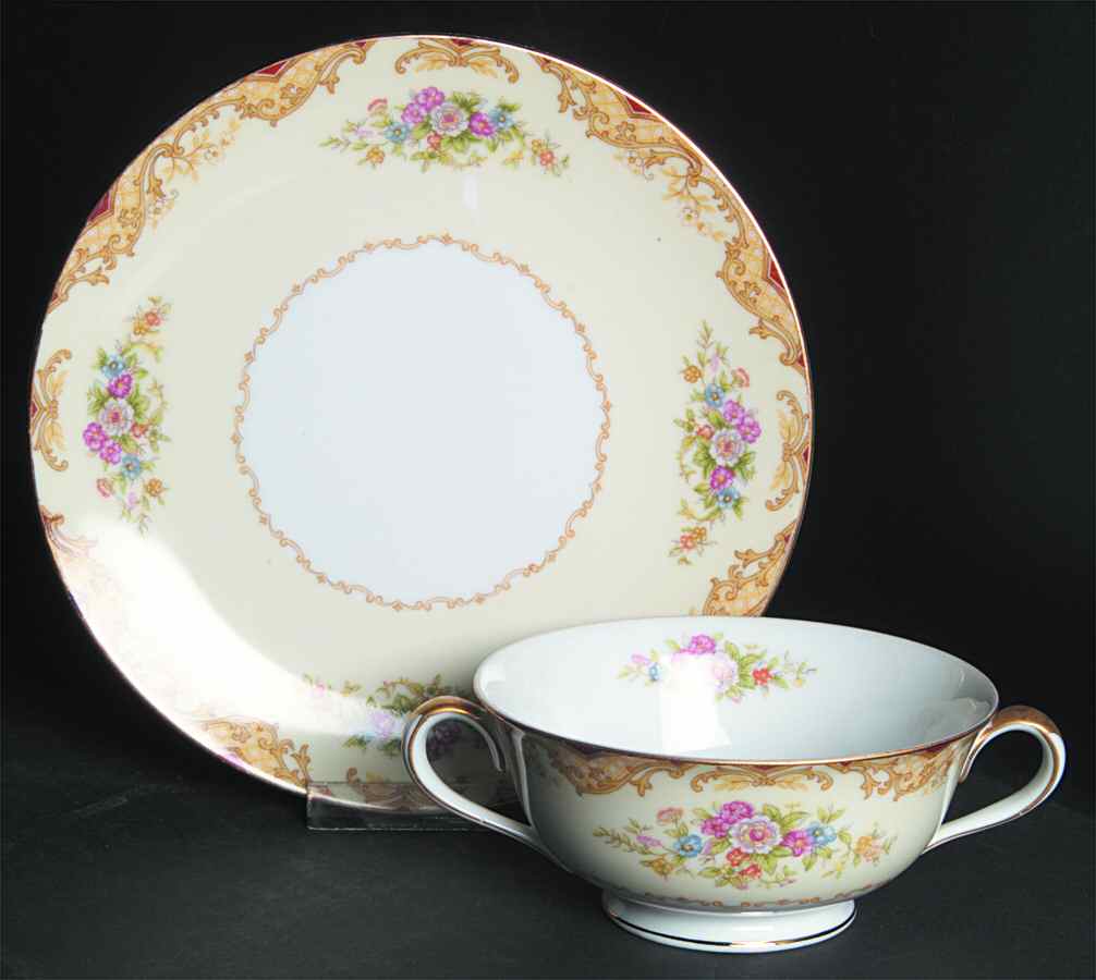 Mystery #176 Footed Cream Soup Bowl & Saucer Set by Noritake-1