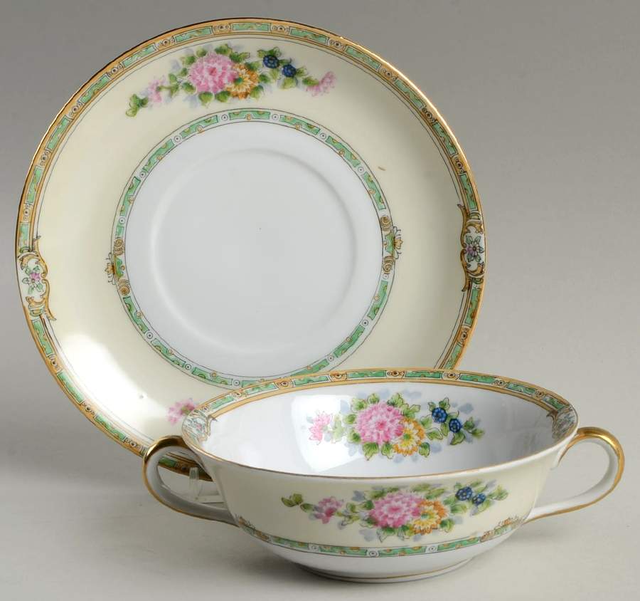 Mystery #186 Flat Cream Soup Bowl & Saucer Set by Noritake-1