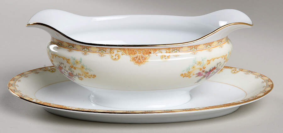 Mystery #190 Gravy Boat with Attached Underplate by Noritake-1