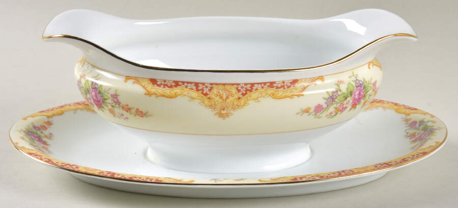 Mystery #207r Gravy Boat with Attached Underplate by Noritake-1
