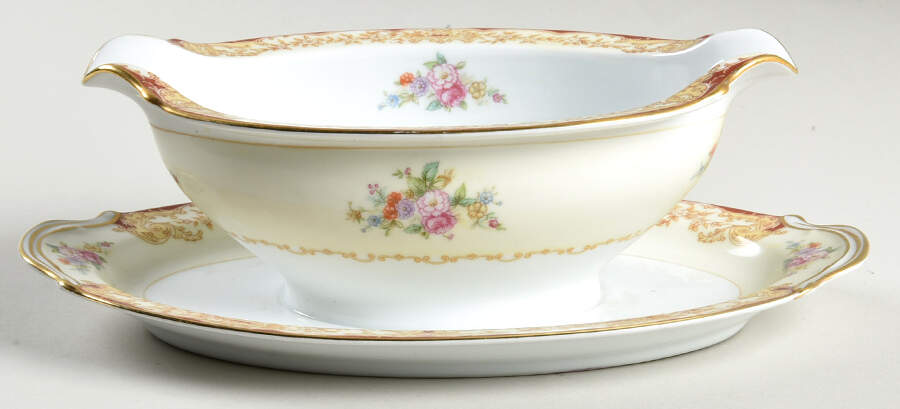 Mystery #208 Gravy Boat with Attached Underplate by Noritake-1