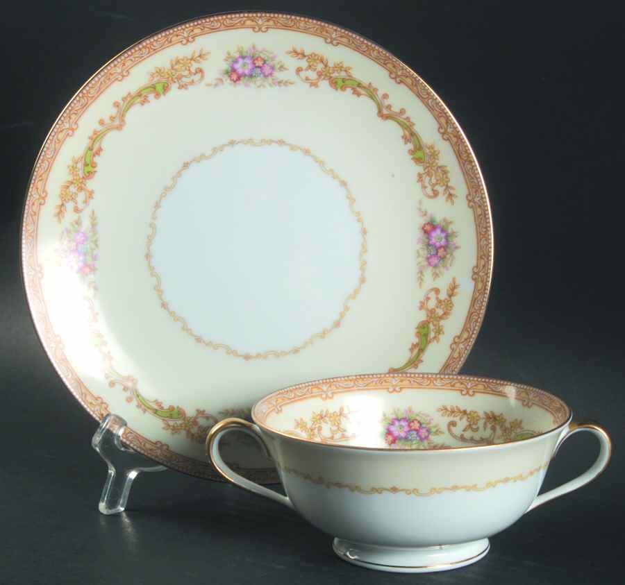 Mystery #214 Footed Cream Soup Bowl & Saucer Set by Noritake-1