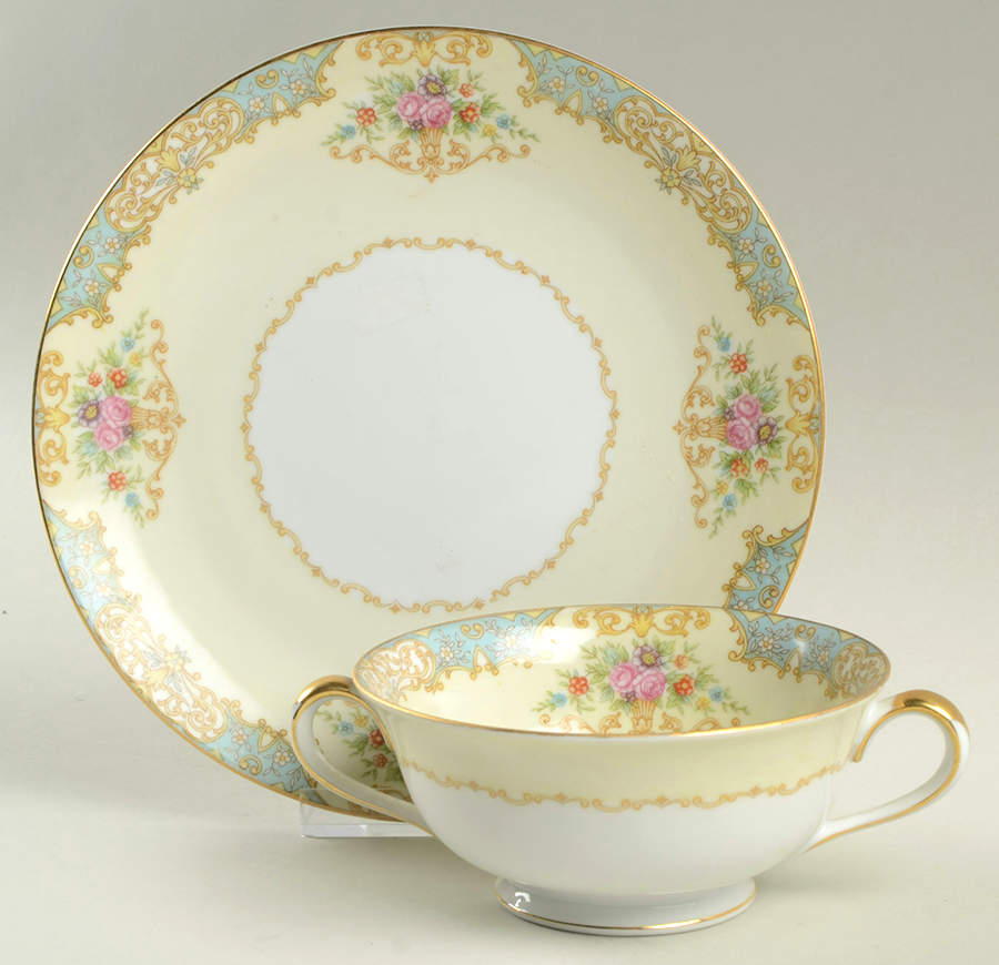 Mystery #234 Footed Cream Soup Bowl & Saucer Set by Noritake-1