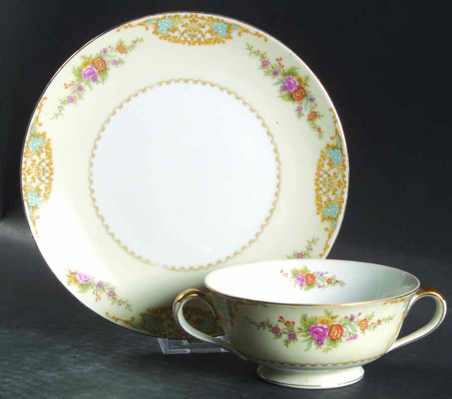 Mystery #37 Footed Cream Soup Bowl & Saucer Set by Noritake-1