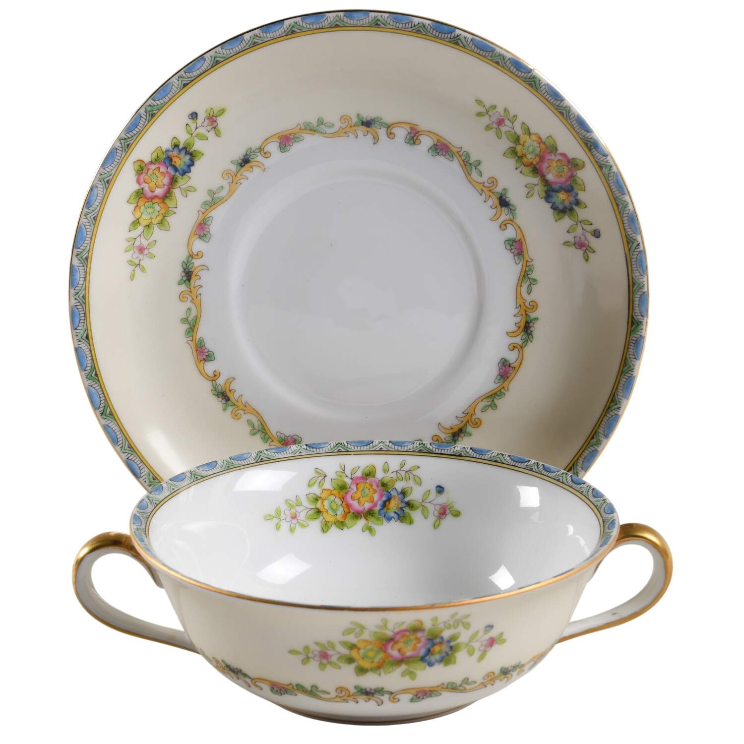 Mystery #42 Flat Cream Soup Bowl & Saucer Set by Noritake-1