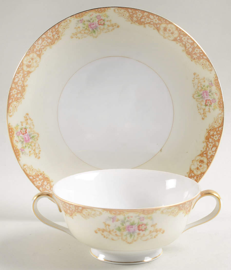 Mystery #44 Footed Cream Soup Bowl & Saucer Set by Noritake-1