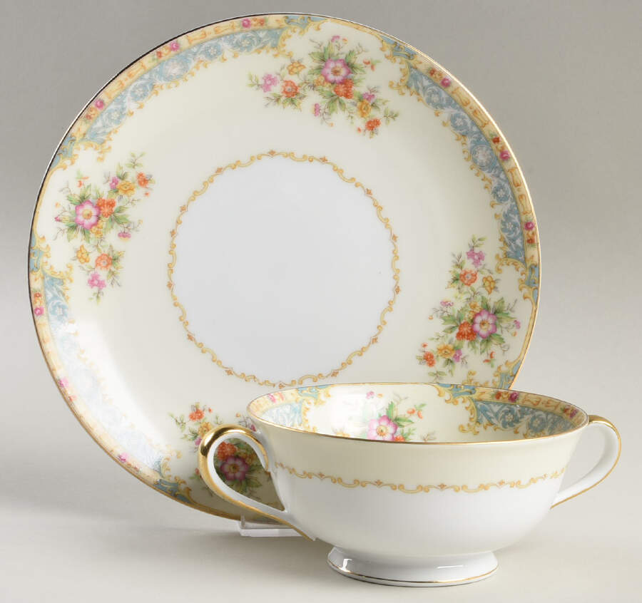 Mystery #46 Footed Cream Soup Bowl & Saucer Set by Noritake-1