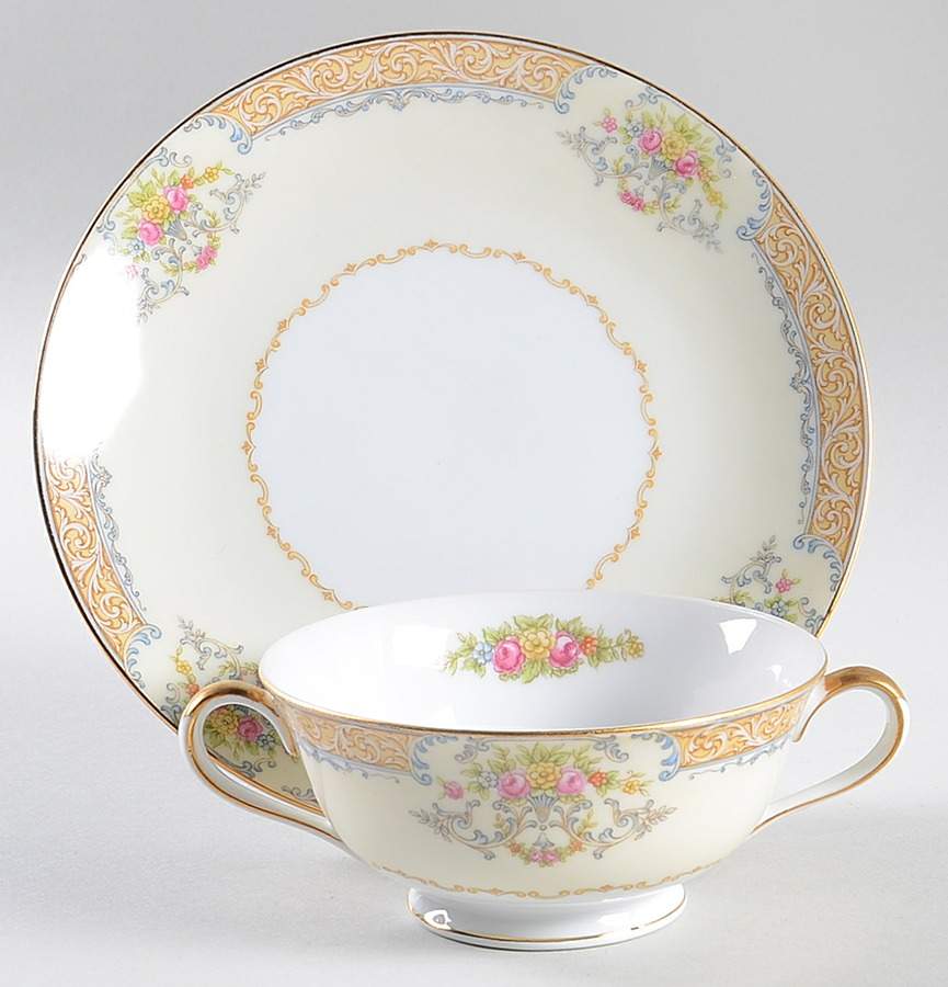 Mystery #56 Footed Cream Soup Bowl & Saucer Set by Noritake-1