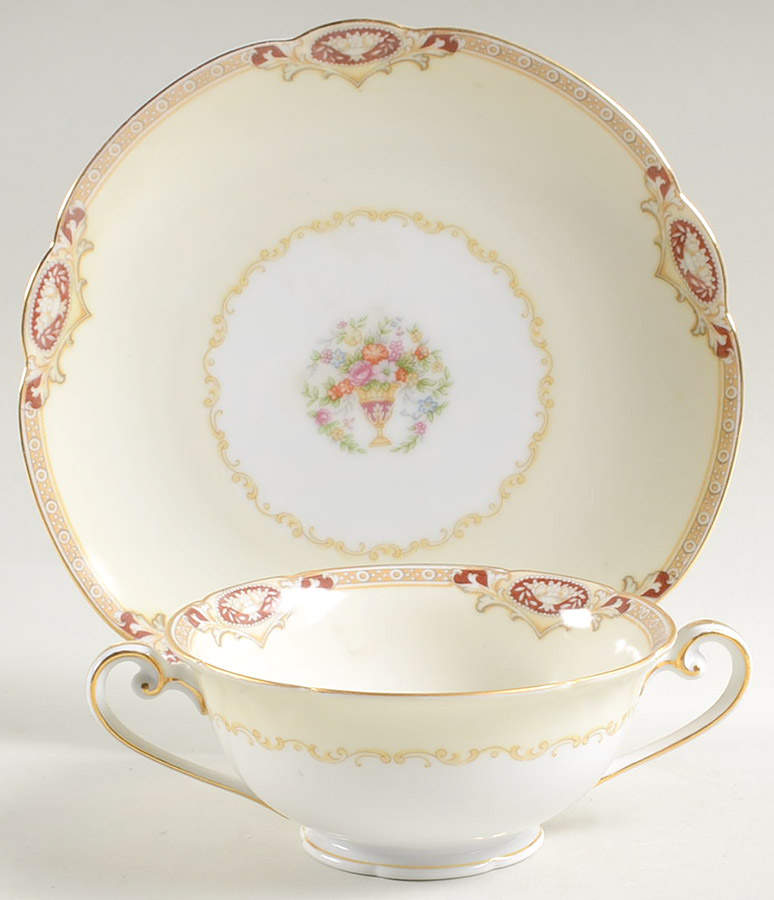 Mystery #71 Footed Cream Soup Bowl & Saucer Set by Noritake-1