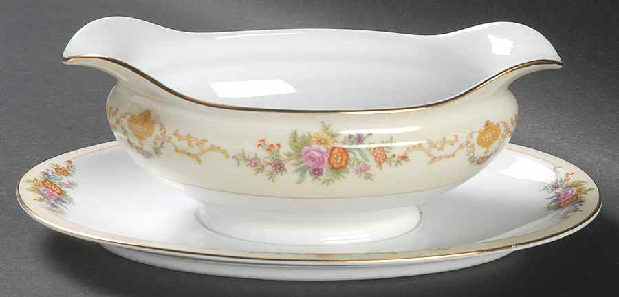 Mystery #77 Gravy Boat with Attached Underplate by Noritake-1