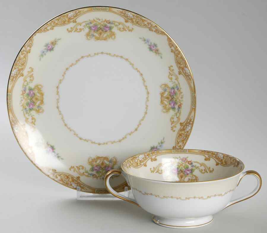 Mystery #89 Footed Cream Soup Bowl & Saucer Set by Noritake-1