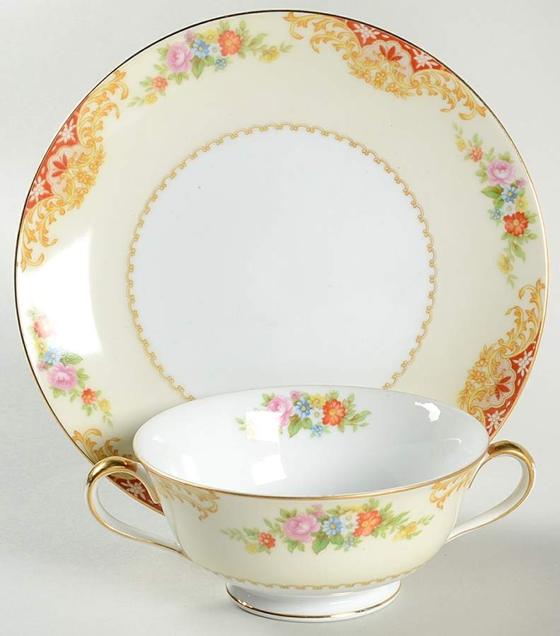 N107 Footed Cream Soup Bowl & Saucer Set by Noritake-1