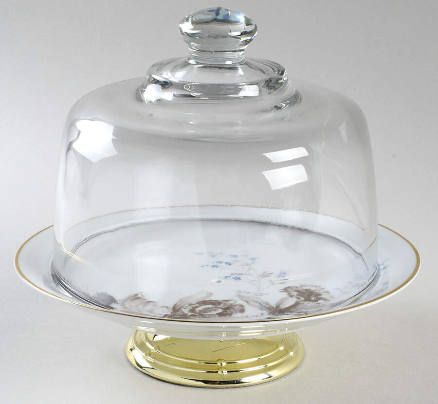 N354 6 1/2"-7 1/2" Footed Cheese Plate w/ Glass Dome HC by Noritake-1