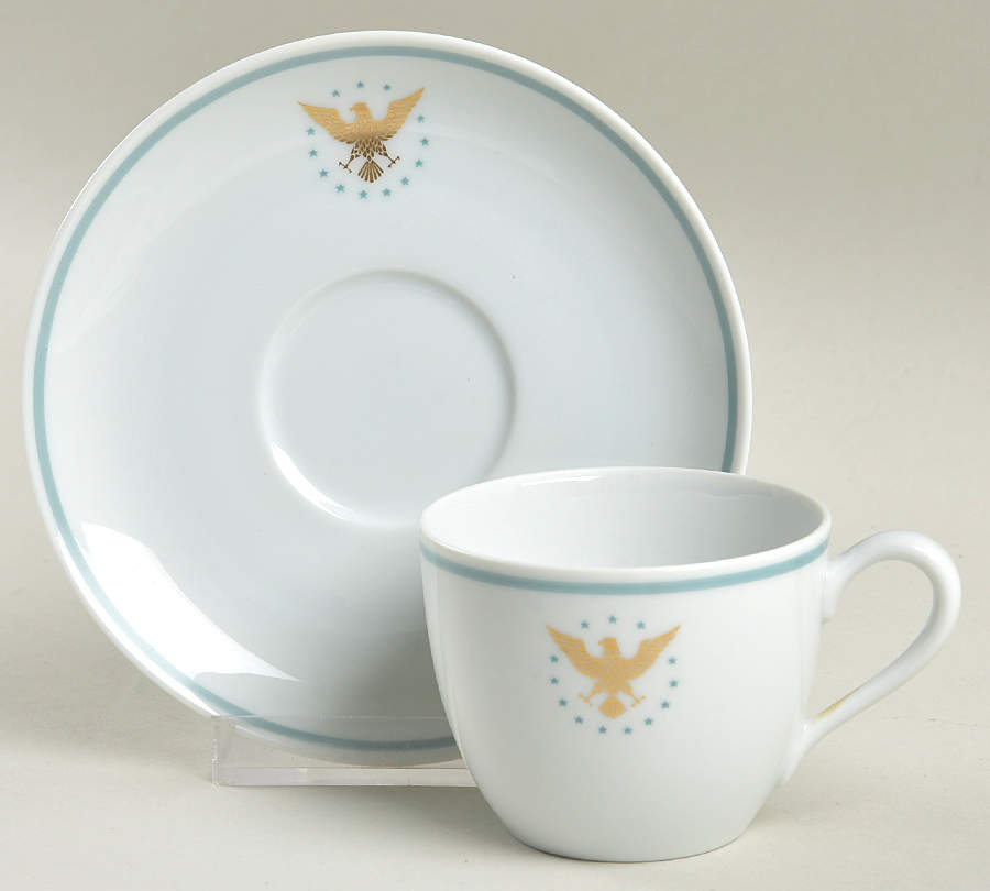 President (Green Band) Flat Demitasse Cup & Saucer Set by Noritake-1
